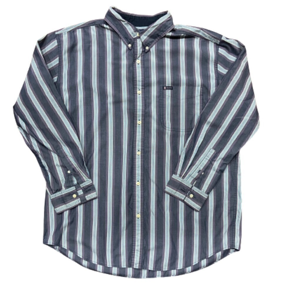 Chaps Ralph Lauren Striped Vintage Gray Purple Teal Button Down Shirt Men's XL